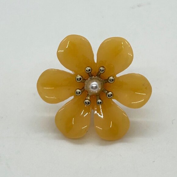 Peach Flower Earrings Acrylic Studs With Pearl Center Plastic Lightweight - Picture 8 of 12